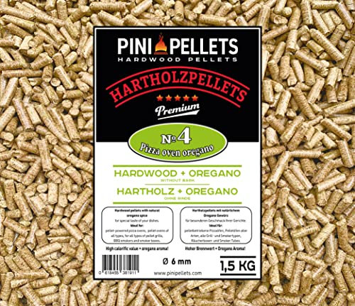 PINI Hartholz Pellets № 4 BBQ Pizza Oven Oregano 1,5 Kg Grillpellets zum Grillen Räuchern Smoken und für Pizzaofen