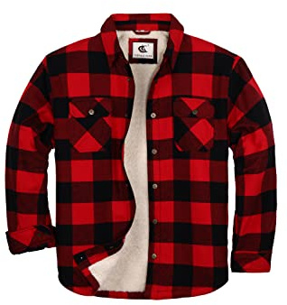 Coevals Club Homme Flanelljacke Veste en Flanelle Manches Longues à Carreaux Casual Chemise Doublée en Sherpa Chaud pour Homme