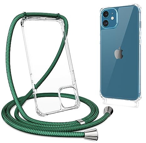 ZTOFERA Crossbody Lanyard Case for iPhone 11, Ultra Clear Hard Back with Soft Bumper Protective Phone Case with Strap Adjustable Neck Cord Necklace Shockproof Cover for iPhone 11, Dark Green