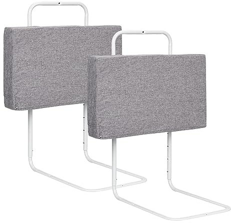 Ansobea 2X Bettgitter 50cm Bettschutzgitter für Kinderbett, Rausfallschutz Bett Bettgitter, Weich Höhenverstellbares Kinderbettgitter Bettschutzgitter, 5-Loch Verstellbar,Grau