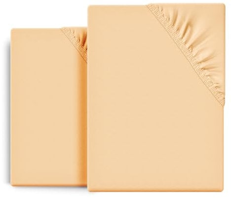 BEAUTEX 2er Set Spannbetttuch Bettlaken Baumwolle, Premium Jersey Stoff 160g/m², Größe und Farbe wählbar (2 Stück 90x200x15 cm, Apricot)
