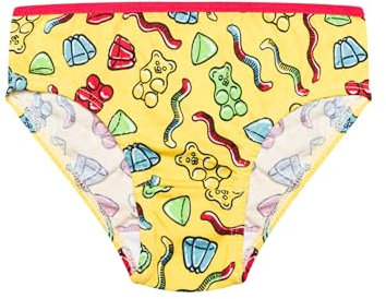 Dedoles Slip Damen & Mädchen Panties Unterwäsche Baumwolle viele lustige Designs Blumen Apfel Avocado Einhorn Party Meerjungfrau, Farbe Gelb, Motiv Gummibären Mädchen, Gr. 2-4 Jahre