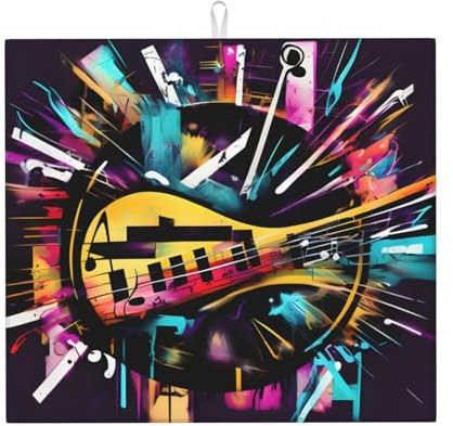Abtropfmatte mit Musik-Graffiti-Druck, für mehrere Anwendungen, leicht zu reinigen, umweltfreundlich, Matte für Küchentheke oder Spüle