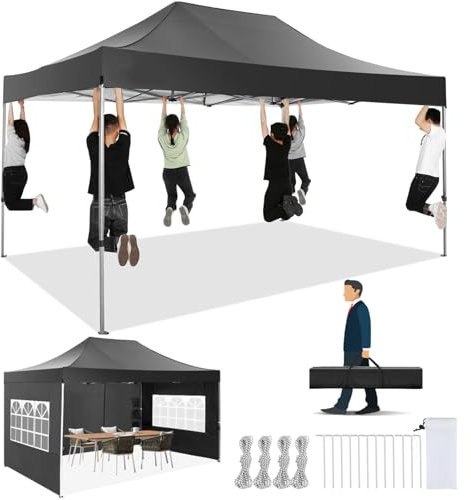COBIZI Tonnelle Pliante 3x4.5 avec 4 Panneaux Latéraux, étanche, Stable, Pliable, Extérieur, Protection UV 50+, Noir