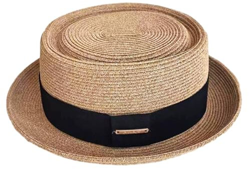 LUOFENG Sombrero de canotier para Mujer, Sombrero Fedora de Paja, Sombrero de Playa de Paja de Estilo británico, Sombrero de Paja, Sombrero de Panamá, Accesorios para Fotos