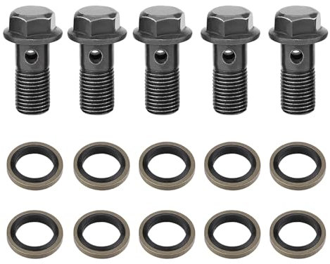 Klanata 5Pcs Motorcycle Banjo Bolt Set, M10x1.25 Hard Iron Banjo Fittings, for Screws for Brake Caliper & Master Cylinder, Motorcycle Maintenance, Repair (M10×1,25mm)