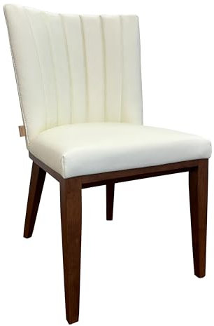 SIX Fenci Esszimmerstuhl aus Echtleder in Sand, Sitzkomfort mit Nosag-Federn, Robustes Hartholz, Belastbar bis 150 kg, Ideal für Büro, Küche, Gastronomie, Nussbaum (Creme-Weiss)