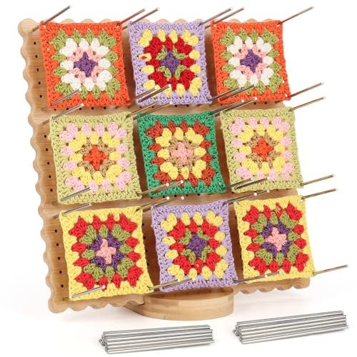 Coopay Groß Blocking Board für Granny Square, 29x29cm Keksform Wooden Granny Square Spanner für Häkeln mit 30 Edelstahl Stabstiften, Sperrbrett Häkeln Holz für strick- und Häkelprojekte
