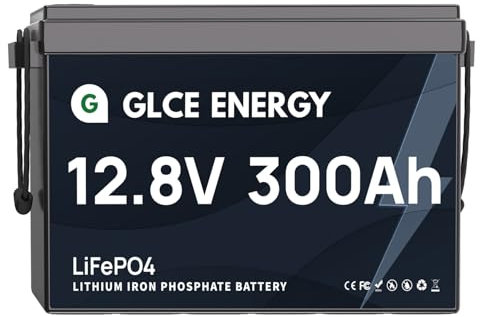 GLCE ENERGY Mini batería LiFePO4 de 12 V 300 Ah, batería de litio integrada en BMS de 100 A mejorada, 3840 Wh, 4000 ~ 15000 ciclos profundos, perfecta para RV, sistema solar/fuera de la red