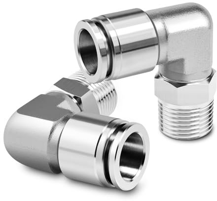 TAILONZ PNEUMATIC Acier inoxydable 304 coude fileté mâle 8 mm conduit OD x 1/4 BSP raccords push-in PL8-02 (pack de 2)