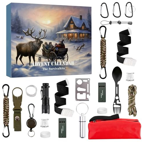 Survival Kit Advent Calendar 2024 Men, 24 Day Survival Tool Kit Advent Calendar For Adults, Christmas Countdown Calendar, Men's Present