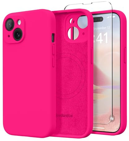 SuydanBox Magnetic for iPhone 13 Case, Compatible with MagSafe, [Full Camera Protection][Screen Protector] Silicone Shockproof Protective Phone Case for iPhone 13 6.1, Hot Pink
