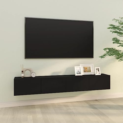 Canditree Ensemble Meubles TV Suspendu, 200 cm Meuble TV Mural avec Rangement, étagère TV Flottante pour Salon (Noir)
