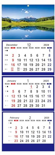 Vertikaler Kalender mit 3 Monaten, 3 Monate zur Ansicht, Kalender 2025, Urlaubsblöcke, 3-Monats-Wandkalender 2023–2024, Januar 2026, Kalender für die Planung für zu Hause