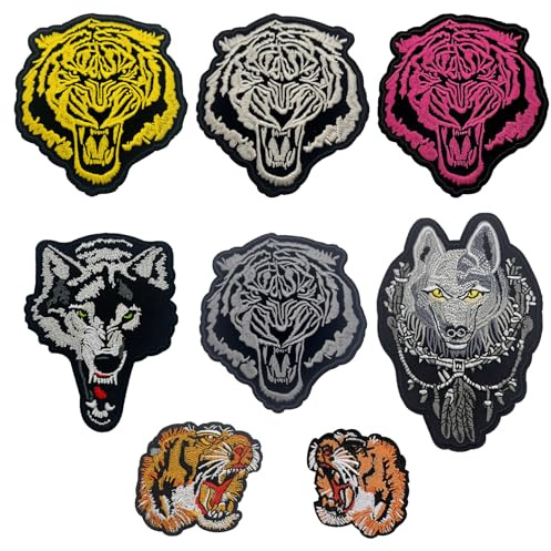 Attuslla 8 Stück Applikationen Patches zum Aufbügeln, Tiger Patch Sticker für Kleidung Applikation Flicken zum Aufbügeln Patches für Jeanshosen Hüte, Reparieren und Dekorieren