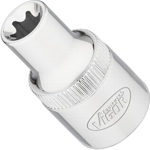 ViGOR V2730N Steckschlüsseleinsatz Torx, Schlüsselweite E10, 1/2 Zoll (12,5 mm) Vierkantantrieb, E Profil, 38 mm Länge, Werkzeug für präzise Arbeiten