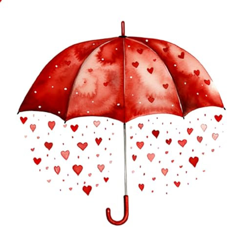 Servietten Papier 33x33cm 3-lagig 20 Stück - hochwertig & nachhaltig - Einweg Hochzeitsservietten - Papierservietten für Hochzeit Gastronomie Alltag - Regenschirm & Herzregen Motiv Weiß Rot