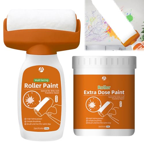 CLIUNT 1000g Wandfarbe Ausbessern Weiß, Wandreparatur Rollbürste mit Wandreparaturpaste, Wandfarbe Weiß Roller, Für Graffiti Kratzer Flecken Risse Und Beschädigte Wände