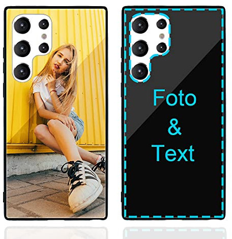 MXCUSTOM Personalisierte Handyhülle für Samsung Galaxy S22 Ultra 5G, Benutzerdefiniert Kratzfest Gehärtetes Glas Weicher Stoßfänger Hülle Eigenem Foto Bild Text Individuelle Schutzhülle(GHS-BK-P1A)