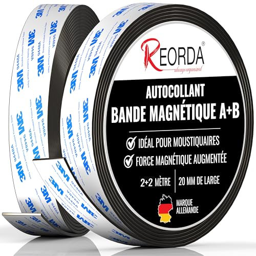 Reorda® Bande Magnétique pour Moustiquaires A+B | Bande Magnétique DIY pour Une Attraction Mutuelle Optimale