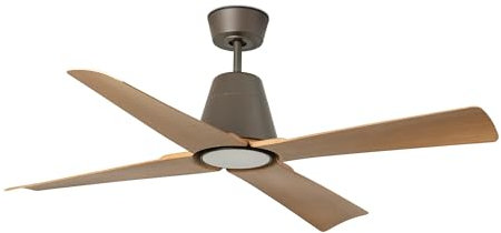 Faro Typhoon Ventilador de techo mediano de 3 aspas, color marrón, madera, con luz IP44, 3000 K, sistema Wiz Smart