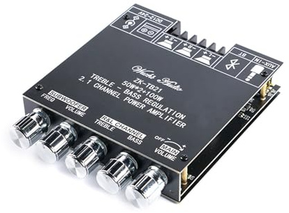 EC Buying ZK-TB21 100 W + 100 W 2.1 canales Bluetooth placa amplificadora compatible con Bluetooth 200W HiFi Subwoofer Audio AMP con control de agudos y graves BT 5.0 entradas AUX DC9-24V para