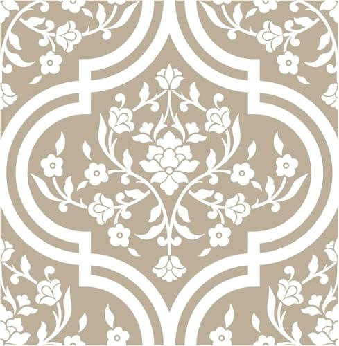 ICYEHAO Beige Floral Wallpaper,44 x 500 cm Beige and White Self Adhesive Flower Wallpaper Self Adhesive Furniture Wrap for Living Room,Bedroom,Bathroom,Cabinets