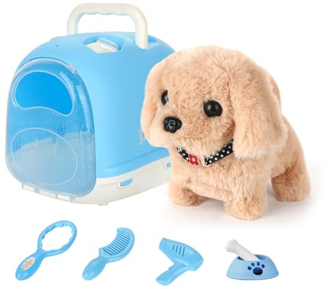 KBIBCK Hund Spielzeug Kinder, Elektronisches Haustier Hund mit Leine Spielzeug Kinder, Spielzeugs Hunds der Läuft und Bellt, Interaktives Haustier Hunds Geschenk für Mädchen 4 5 6 7 Jahre (Golden)