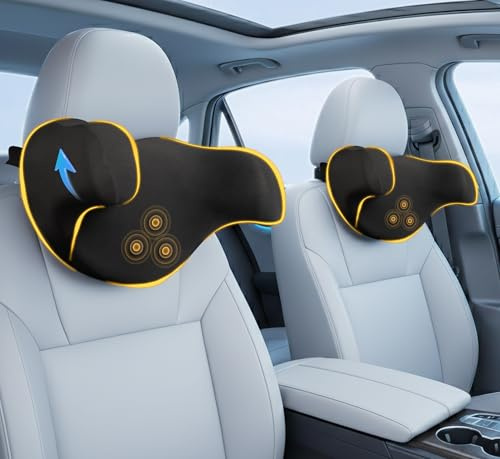 Lofty Aim Auto Nackenkissen 2er Pack – Memory Foam Kopfstützenkissen gegen Nackenschmerzen, verstellbar für Vorder- & Rücksitze, ideal für Lange Fahrten – Schwarz