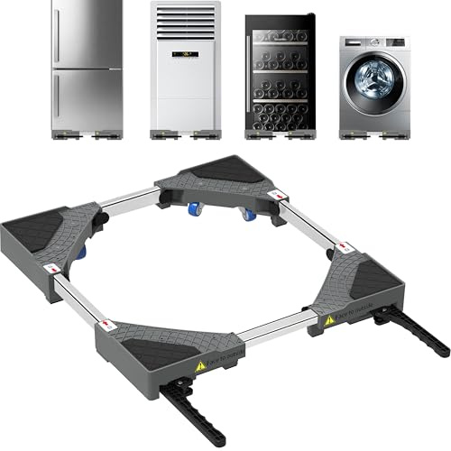 NIUXX Supporto regolabile per lavatrice: Base mobile Universale con ruote bloccabili e Ruota Girevole - Carrello con Ruote per lavatrici e asciugatrici da 42 a 69 cm - Portata 400 kg