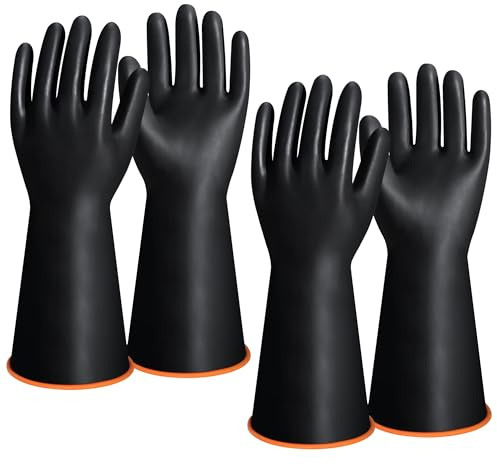 YingBiao 2 Pair 14 XL Rubber Gloves, Reusable Heavy Duty Latex Gloves | Chemical Resistant Gloves, Safety Work Glove, Waterproof, Resist Strong Acid & Alkali for Household Industry, Non-Slip