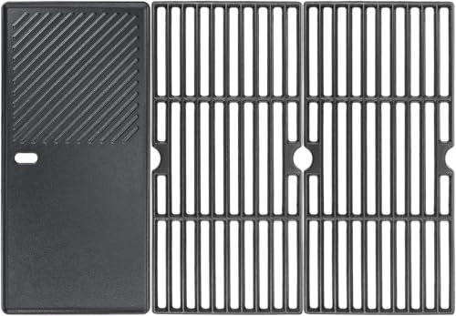 ibanbanla Cast Iron Grill Grates & Reversible Griddle Plate Combo, 3-Piece Replacement for Enders, Charbroil, Broil King, Kenmore Gas Grills, 43x62.5cm (Fits Boston 3, Monroe Pro 3 Turbo & More)