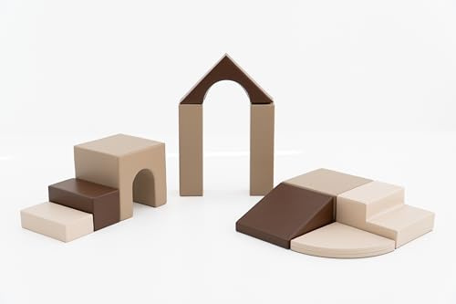 IGLU SOFT PLAY Baby Gym 10-teiliges Kletterblöcke (Chocolate Dune) | Firm Step Schaumstoff | Veganes Leder | CE-zertifiziert | Fördert Motorik & Kreativität | Leicht zu Reinigen | Leicht