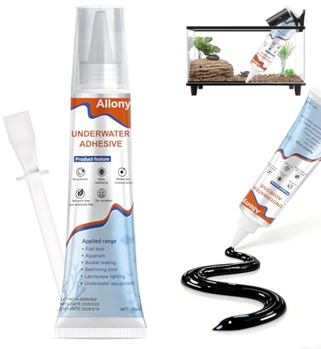 Allony Colle Aquarium, Haute Elasticité, Etanche | Silicone Aquarium, Silicone Piscine pour Réparation D'éléments en Verre Aquariums et Terrariums, Noir, 150ml