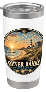 Outer and Banks Sonnenuntergang Strand Landschaft Kunst Doppelwandiger Edelstahl-Thermobecher