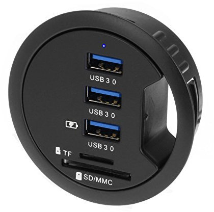 SEDNA - 2.5 Grommet Hole - In Desk - USB 3.1 Gen I 3 Port Hub/ BC 1.2 USB Charger with SD Card Reader with UK AC/DC adapter