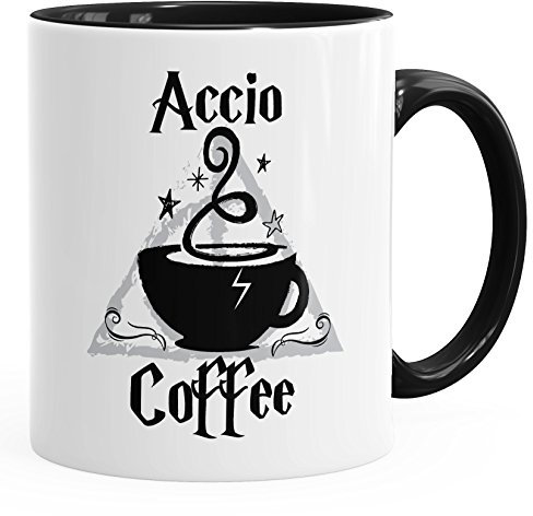 MoonWorks Kaffee-Tasse Spruch Accio Coffee Teetasse Keramiktasse schwarz Unisize