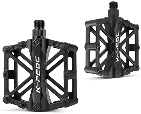 GPMTER Bike Pedals 9/16 for MTB, Mountain Road Bicycle Flat Pedal, with 16 Anti-Skid Pins -Universal Lightweight Aluminum Alloy Platform Pedal for Travel Cycle-Cross Bikes etc Black