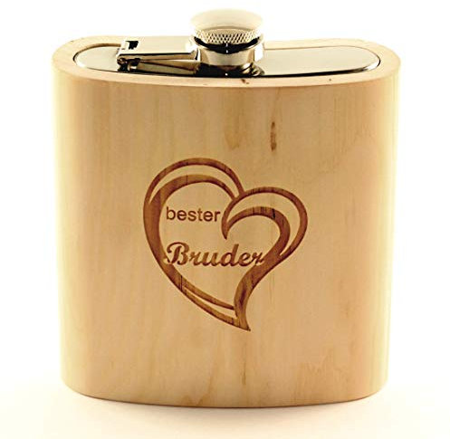Holz-Flachmann ZIRBE aus einem Stück Holz gefertigt. Füllmenge: 200ml. Bestes Geschenk für den Besten Bruder