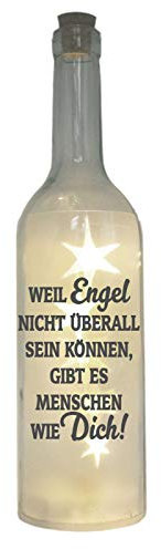 WB wohn trends LED-Flasche mit Motiv, Weil Engel Nicht überall Sein können gibt es Menschen wie Dich, grau, 29cm, Flaschen-Licht Glitzer-Flasche Leuchtflasche Lampe mit Text Spruch