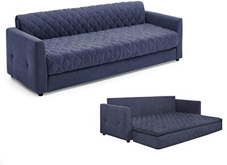 Atlantic Home Collection KELLY-02 Schlafsofa mit Taschenfederkern und praktischem Topper, Blau, 226 x 86 x 78 cm (BxTxH)