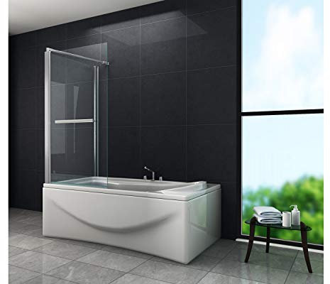 home-systeme Duschtrennwand DUBLIN 70 Faltbar Badewannenabtrennung Duschwand Dusche Glas Chrom Aluminium, Gehärtetes Glas