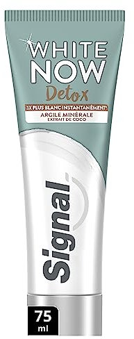 SIGNAL - Dentifrice White Now Blancheur Detox - Argile & Extrait de coco - Des dents 3X plus blanches dès le premier brossage - 96% d'ingrédients blancheurs d'origine naturelle - 75ml