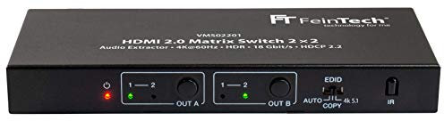 FeinTech VMS02201 HDMI 2.0 Matrix Switch 2x2 con Audio Extractor 4K HDR SPDIF
