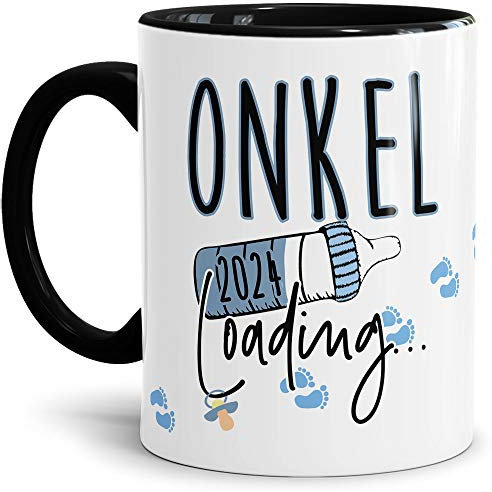 Tasse Babynews Du wirst Onkel 2024 - Geschenkidee/Ladebalken/Endlich Schwanger/Schwangerschaft verkünden/Baby - Schwarz