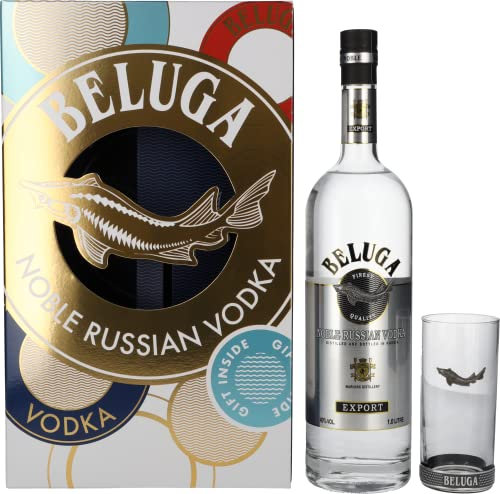 Beluga Noble Russian Vodka EXPORT 40% Vol. 1l in Geschenkbox mit 1 Rocking Glas