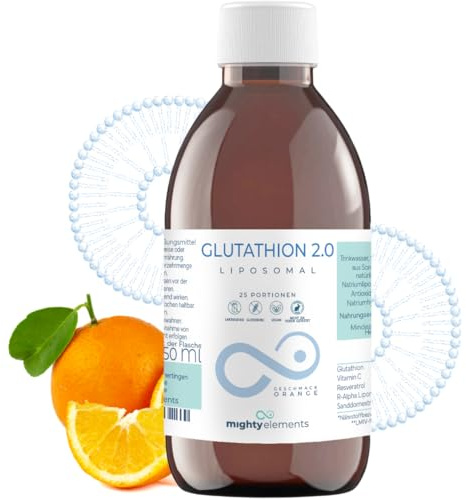 Mighty Elements Liposomales Glutathion 400mg 4in1, Vegan, Flüssig 250ml | Mit Vitamin C 175mg, Resveratrol 50mg, R-Alpha-Liponsäure 50mg. 25 Portionen, vegan, Glasflasche, laborgeprüft.