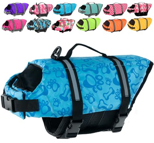 Doglay Giubbotto di salvataggio per cani, impermeabile con strisce riflettenti, regolabile, accessorio per animali domestici, con alta galleggiabilità, per cani di taglia piccola, media e grande