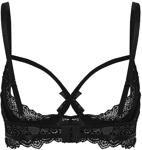 Mufeng Women's See Through Lace Open Cups Bra Lingerie Underwire Half Cups Bra Tops Underwear Black 7 XXL