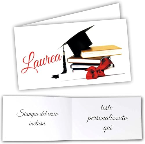 Mr Pubblicità - STAMPA INCLUSA su 2 lati - n. 60 Bigliettini Bomboniera Laurea personalizzati - Biglietti Sacchetti Confetti laurea, Cadò, biglietti auguri laurea, personalizzabili (libri)